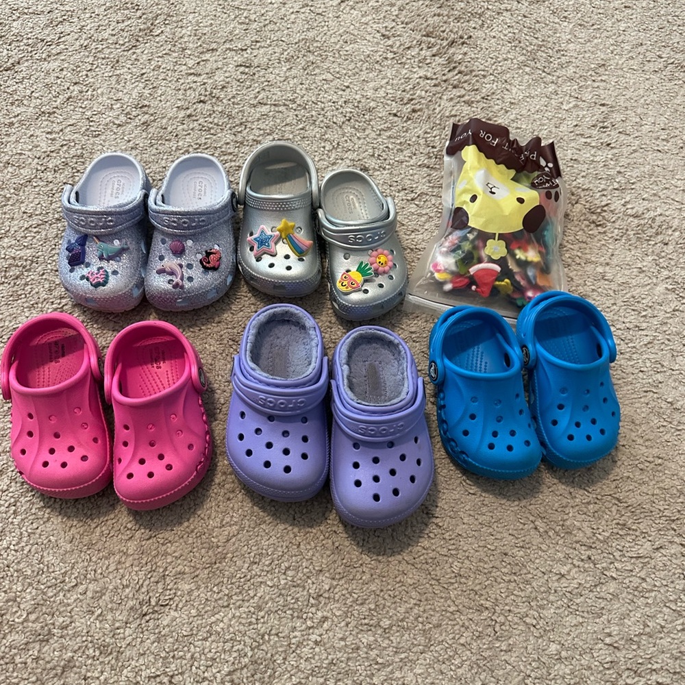 CROCS Kids Colorful Sandals Set - Pink, Silver, Purple, Blue